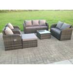 Fimous - Polyrattan Garten Sofa Outdoor Gartenmöbel Set für 8 Personen Balkonmöbel Sitzgruppe mit Hocker,Armstuhl,Tisch Dunkelgrau Gemischt