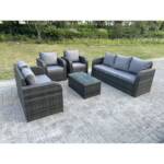 Fimous Polyrattan Gartenmöbel Set 7-Sitzer Balkonmöbel Set Outdoor Garten Sofa Sitzgruppe Lounge Loveseat mit Kissen,Couchtisch Dunkelgrau Gemischt