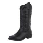 Ital-Design Damen Cowboyboots Western Westernstiefel (87475095) Blockabsatz Flache Stiefel in Schwarz