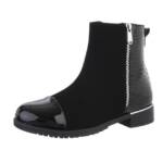 Ital-Design Damen Elegant Stiefelette (87417724) Blockabsatz Flache Stiefeletten in Schwarz