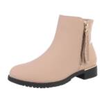 Ital-Design Damen Elegant Stiefelette (87417730) Blockabsatz Flache Stiefeletten in Beige