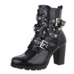 Ital-Design Damen Schnürschuhe Biker Westernstiefelette (87417799) Blockabsatz Stiefeletten in Schwarz