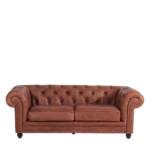 Leder Wohnzimmercouch in Cognac Braun Chesterfield Look