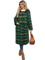 Mayou Dufflecoat Damen Lang Kariert Mantel Warm Dufflecoat mit Knöpfen, Kapuze, Taschen