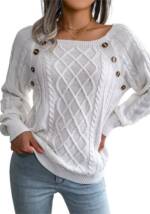 Mayou Strickpullover Damen Herbst Winter Casual Langarmshirt mit Knopfdetail