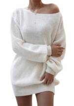 Mayou Strickpullover Damen Langarm Pullover One Shoulder Sweatshirt Schulterfrei