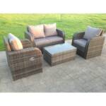 Outdoor Gartenmöbel Set 4-Sitzer Polyrattan Garten Sofa Balkonmöbel Sitzgruppe mit Hocker,Armstuhl,Tisch Dunkelgrau Gemischt - Fimous