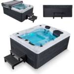 Outdoor Whirlpool Oasis mit Treppe - Spa mit Massagedüsen, LED-Beleuchtung, 2 Filter, Abdeckung, Pumpe - Whirlpool winterfest & beheizbar - Artsauna