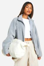 Oversize Teddy-Jacke Mit Reißverschluss - Light Grey - 34, Light Grey