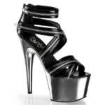 Pleaser ADORE-767 Pleaser High-Heels Plateausandaletten schwarz Lack zinn Chro High-Heel-Stiefel