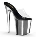 Pleaser FLAMINGO-801 Pleaser High-Heels Plateau Pantoletten transparent silber High-Heel-Stiefel