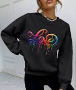 RMK Rundhalspullover Damen Pulli Pullover Hoodie Longsleeve Oversize Loose Fit Liebe mit "Love" Print, Rundhals Ausschnitt