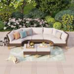 Rattan Garten Loungemöbel Set für 5-7 Personen Gartensofa Balkonmöbel Sitzgruppe Terrasse Outdoor Balkon Sofa Sessel Hocker Ottomane mit Sitzkissen