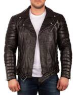 Reichstadt Lederjacke Herren Bikerjacke 20RS23LUX ECHTLEDER Schwarz mit Silver Zippern M (1-St) im Krokodil Style