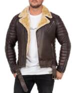 Reichstadt Lederjacke Herren Bikerjacke RS008LUX - Braun - Silver Zipper 3XL gefüttert mit Steppmustern