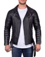 Reichstadt Lederjacke Herren Echtleder Jacke RS001 Schwarz M im Bikerstyle mit Silver Zippern