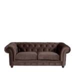 Sofa 3er braun Chestefield aus Samtvelours 52 cm Sitzhöhe