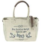 Sunsa Handtasche XXL Damen Tasche aus Canvas & Leder. Strandtasche, Maritim Vintage Aufdruck