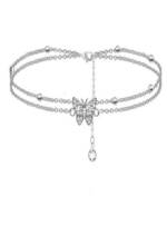 Traumheim Ketten und Armband Set Damen Fußkettchen Schmetterling Silber verstellbar