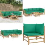 Vidaxl - 7-tlg. Garten-Lounge-Set mit Grünen Kissen Bambus - Garten Lounge Set - Garten Lounge Sets - Home & Living - Braun