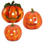 matches21 HOME & HOBBY Dekofigur Jack O Lantern Kürbis LED Windlichter 3er Set als Halloween-Deko (3 St), 10-18 cm große Ton Deko-Kürbisse als Herbst-Deko Wohnzimmer-Deko