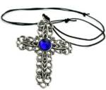 unbespielt Collier Kette mit Zinn-Anhänger Kreuz mit Glasstein Blau-Safir 110 c, Modeschmuck für Damen und Herren