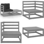 2-tlg. Garten-Lounge-Set mit Kissen Grau Kiefer Massivholz - Garten-Lounge-Set - Garten-Lounge-Sets - Home & Living