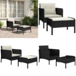 2-tlg. Garten-Lounge-Set mit Kissen Schwarz Poly Rattan - Garten-Lounge-Set - Garten-Lounge-Sets - Home & Living