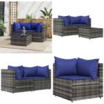 3-tlg. Garten-Lounge-Set mit Kissen Grau Poly Rattan - Garten Lounge Set - Garten Lounge Sets - Home & Living