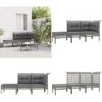 3-tlg. Garten-Lounge-Set mit Kissen Grau Poly Rattan - Garten Lounge Set - Garten Lounge Sets - Home & Living - Grau