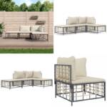 4-tlg. Garten-Lounge-Set mit Kissen Anthrazit Poly Rattan - Garten Lounge Set - Garten Lounge Sets - Home & Living - Anthrazit