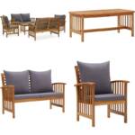 5-tlg. Garten-Lounge-Set mit Auflagen Massivholz Akazie - Garten-Lounge-Set - Garten-Lounge-Sets - Home & Living - Grau