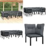 6-tlg. Garten-Lounge-Set Schwarz und Grau Poly Rattan - Garten Lounge Set - Garten Lounge Sets - Home & Living