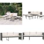 6-tlg. Garten-Lounge-Set mit Kissen Poly Rattan Grau - Garten-Lounge-Set - Garten-Lounge-Sets - Home & Living - Grau