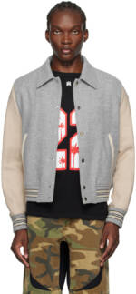 AMIRI Gray & Beige Bones Bomber Jacket