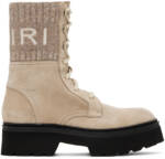 AMIRI Tan Knit Logo Collar Combat Boots