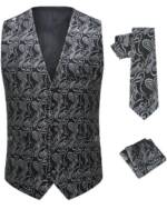 Allthemen Anzugweste (3 tlg, mit Krawatte und Einstecktuch) Herren Anzugweste Jacquard Weste Krawatte Einstecktuch für Hochzeit