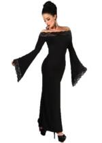 Atixo Abendkleid Gothic Maxikleid langes Kleid Abendkleid mit Spitze Jerseykleid