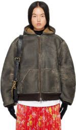 Balenciaga Black & Brown Zip-Up Shearling Hoodie