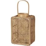 Beliani - Laterne Natürlich Rattan 28 cm Rechteckig mit Henkel Griff Glaseinsatz Deko Wohnzimmer Schlafzimmer Wohnaccessoires Dekoartikel