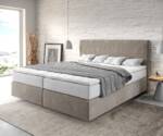 Boxspringbett Dream-Well 180x200 cm Mikrofaser Beige mit TFK Matratze und Visco Topper