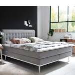 Doppel Boxspringbett in Hellgrau Webstoff modern