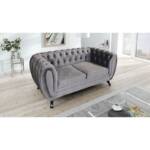 Edles Chesterfield Sofa 2 Sitzer Velours grau Couch Polstersofa Wohnlandschaft