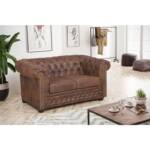 Edles Chesterfield Sofa 2 Sitzer in Mikrofaser Vintage braun Couch Polstersofa