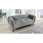 Edles Chesterfield Sofa 3 Sitzer Velours grau Couch Polstersofa Wohnlandschaft