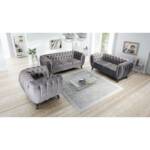 Edles Chesterfield Sofa Set 3-2-1 Sitzer grau Couch Polstersofa Wohnlandschaft