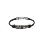 Fossil Armband FOSSIL Herren Armband "Rondeln" Edelstahl Leder schwarz JF84196040