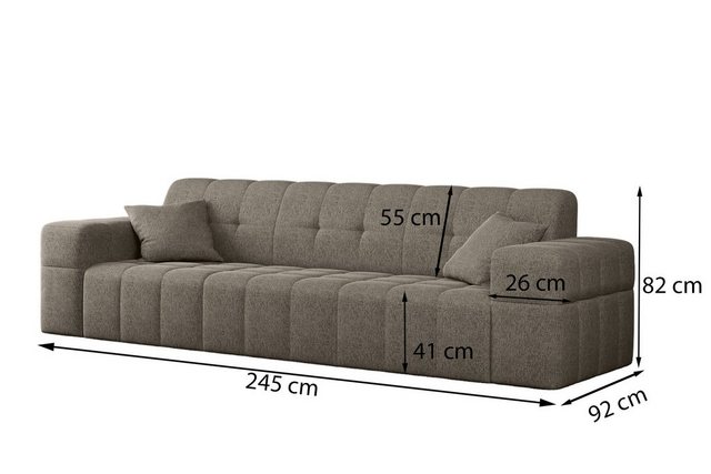 Fun Möbel Sofa Sofa Designer-Sofa NANCY 3-Sitzer in Stoff Neve, Rundumbezug