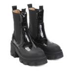 GANNI Stiefel - Cleated Heeled Mid Chelsea Patent Croco Boot - Gr. 37 (EU) - in Schwarz - für Damen