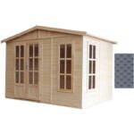 Gartenhaus Holz 6 m2 - H232 x 332 x 222 cm - Gerätehaus Holz Garten-Studio - Grau bituminöse Schindeln Timbela M334FB+H334FBGREY